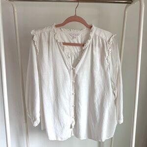 LC Lauren Conrad Cream Ruffled Blouse